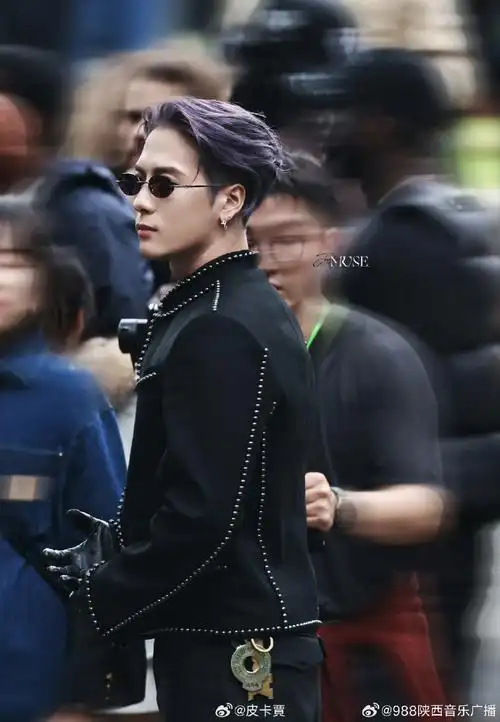 王嘉尔紫发看秀##王嘉尔巴黎时装周#@王嘉尔亮相巴黎时装周,紫色发型