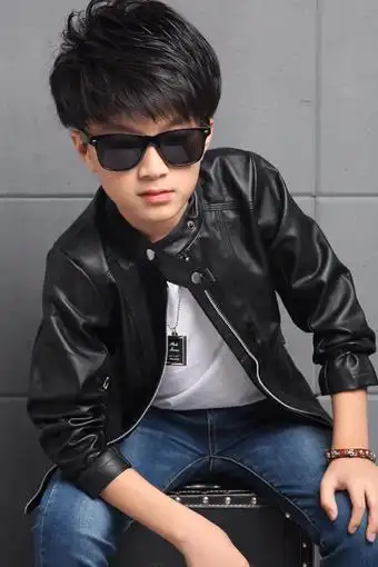 童装男童皮衣儿童宝宝外套春秋男孩纯色皮衣pu夹克拉链外套潮