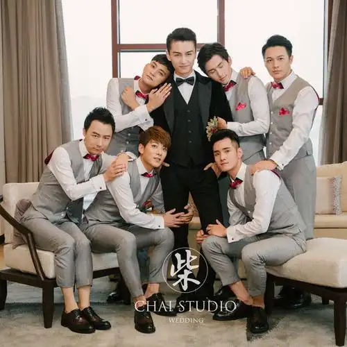 出租陈晓陈妍希婚礼同款伴郎服灰色马甲套装兄弟伴郎团礼服西服