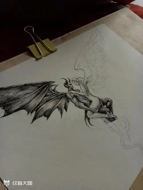恶魔天使_纹身图案手稿图片_李永超的纹身作品集