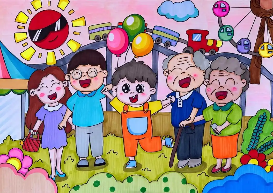 幸福一家人#全家福 #马克笔主题儿童画 - 抖音