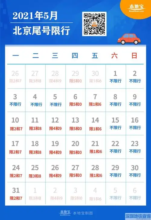 北京2021年5月限行日历表(图)