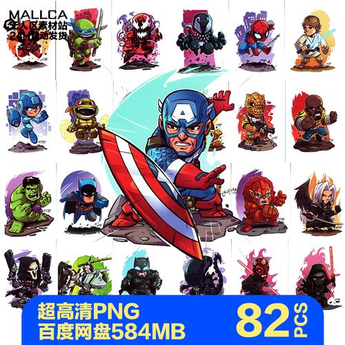 漫威英雄人物卡通图q版复仇者联盟高清素材儿童美术临摹插画