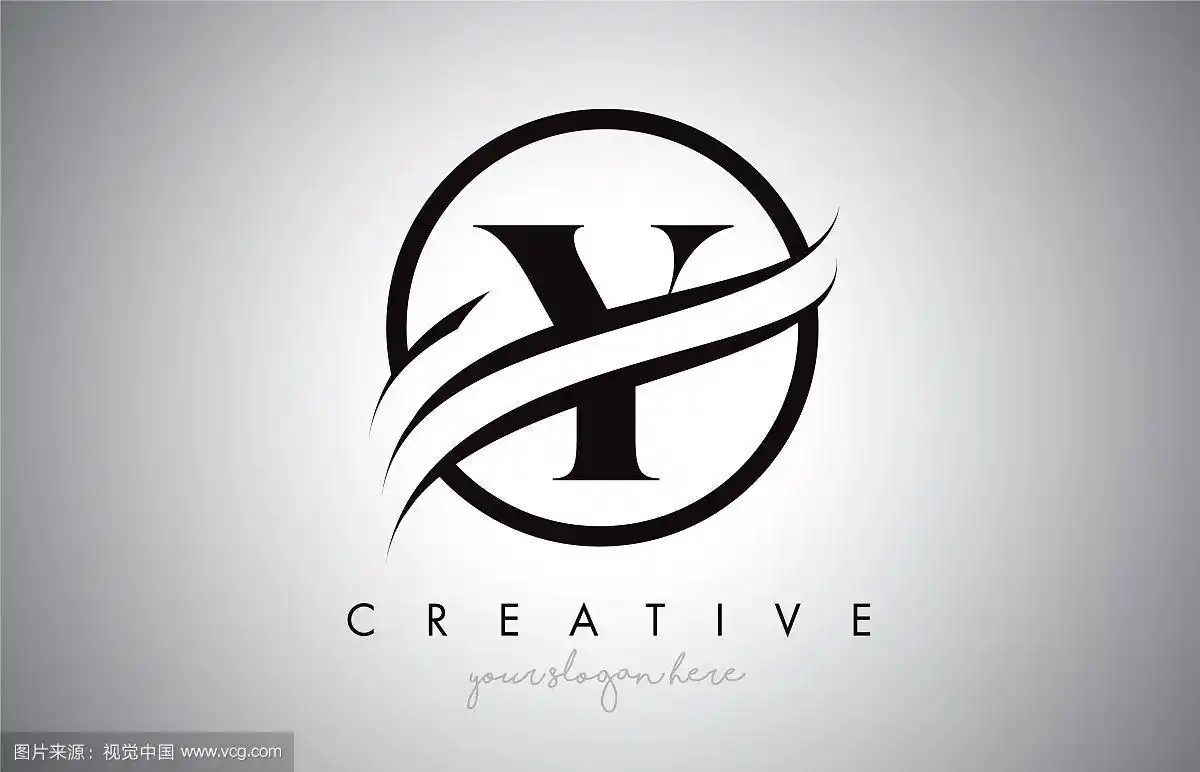 y字母标志设计与圆形的勾形边界