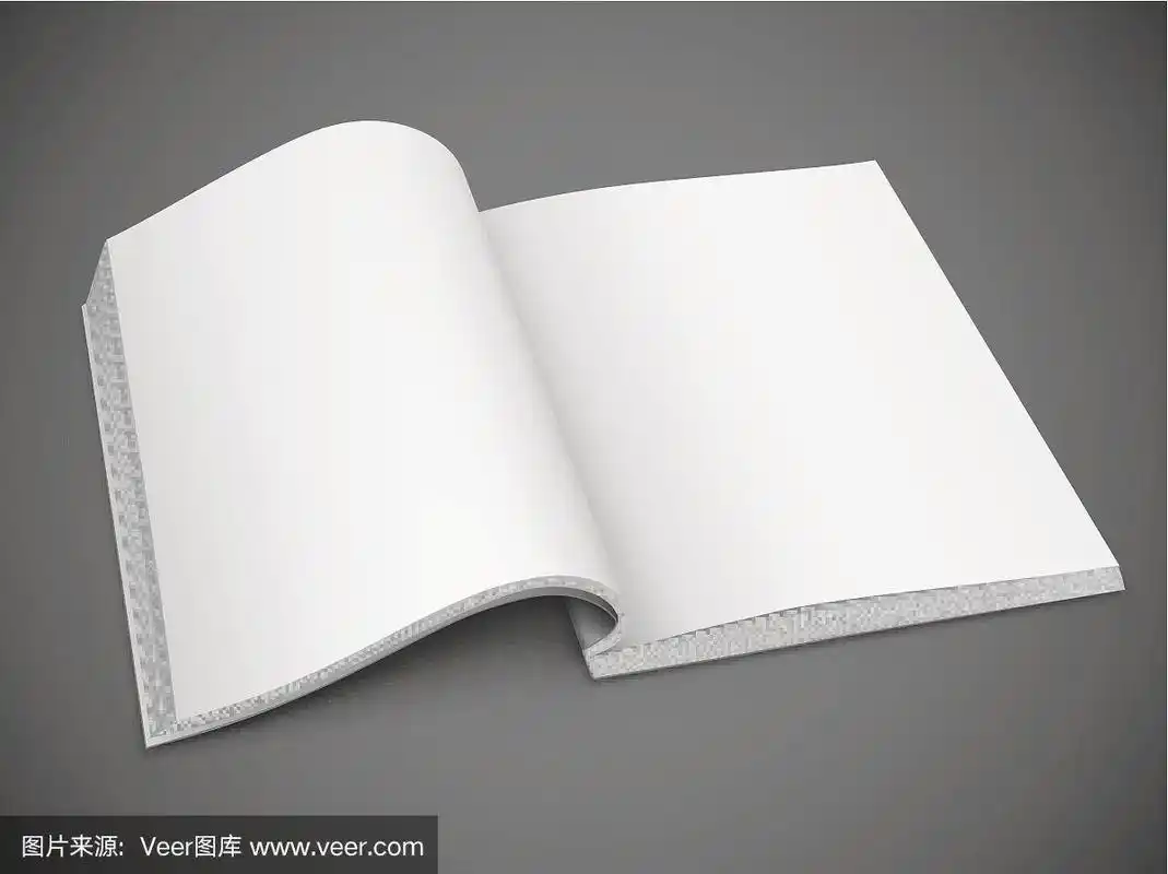 一本翻开的书,灰色的背景上有空白的白色书页