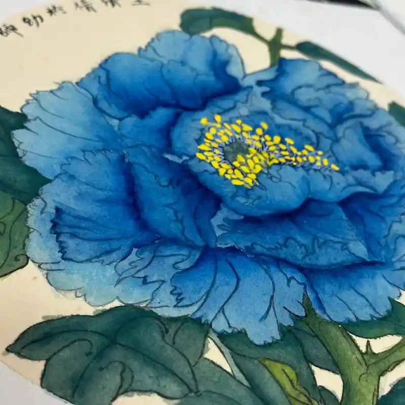 国画工笔画蓝牡丹