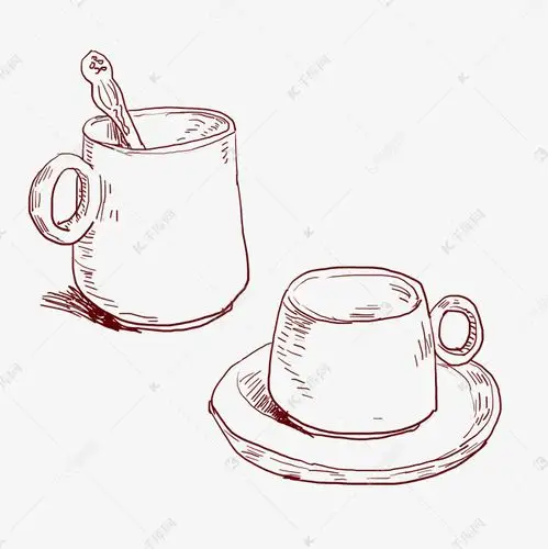 免抠元素 卡通杯子 线描水杯手绘插画版权可商用有保障