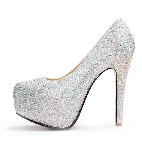 新款欧美水钻高跟白色红色婚鞋水晶鞋超高跟单鞋新娘鞋女鞋伴娘鞋促销