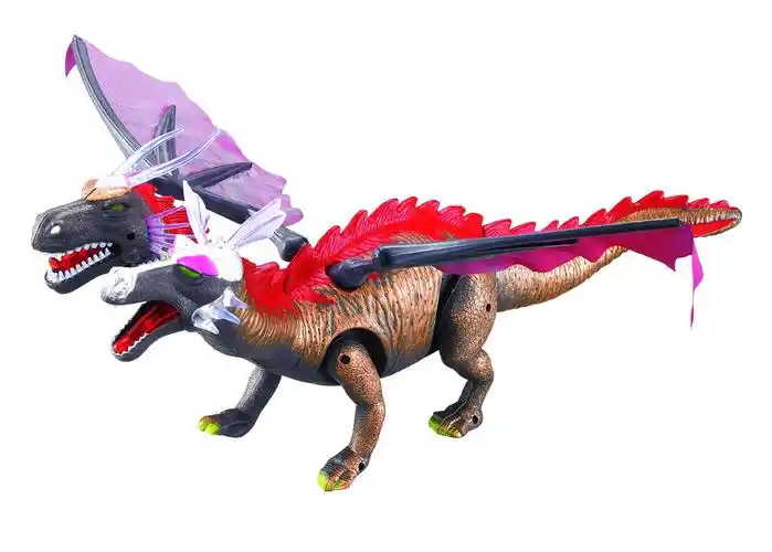 【乐美玩具】电动灯光叫声爬行双头龙 恐龙模型展会地摊玩具批发