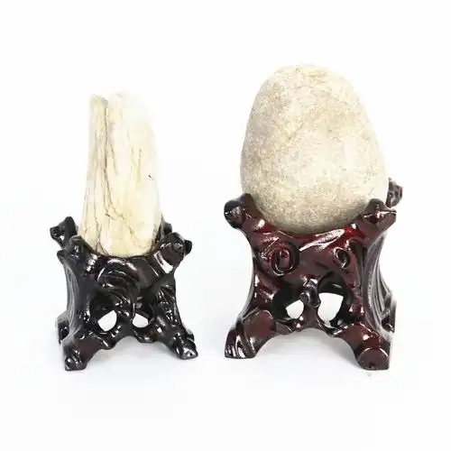 泰山石奇石头底座实木带槽鹅卵石不规则石头黄河石凹槽摆件托架子