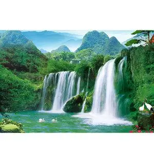 山水瀑布风景画图片
