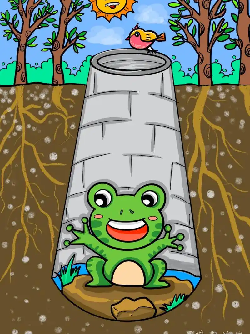 创意儿童画动物篇《坐井观天》 五六岁的宝宝们画出来效果好像还不错