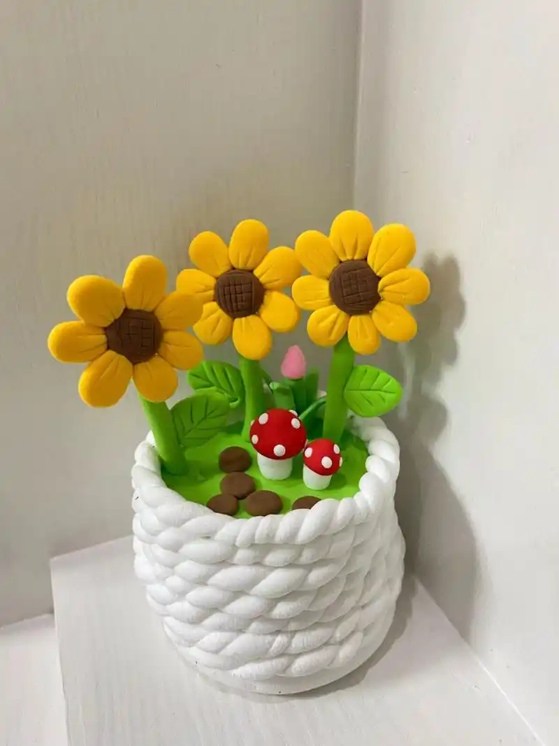 超轻黏土～向日葵摆件9797黏土作品 向日葵小摆件97 花盆里还有