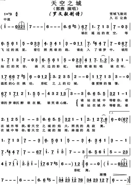 天空之城 郭燕 歌谱简谱网