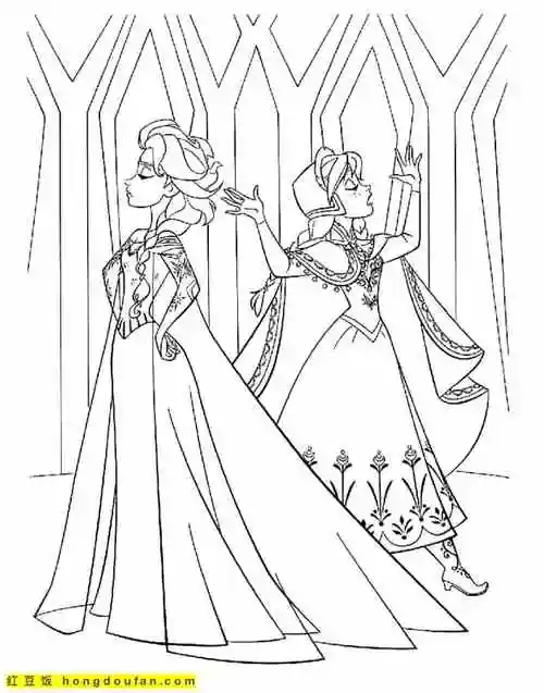 艾莎公主和安娜公主卡通涂色图片免费下载-红豆饭小学生简笔画大全