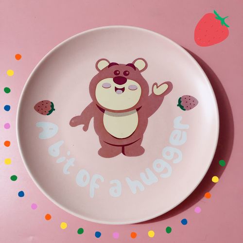 草莓ins展示挂盘摆盘粉色点心熊盘子可爱点可爱盘