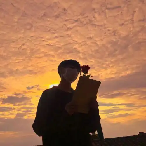 捧花男头落日余晖