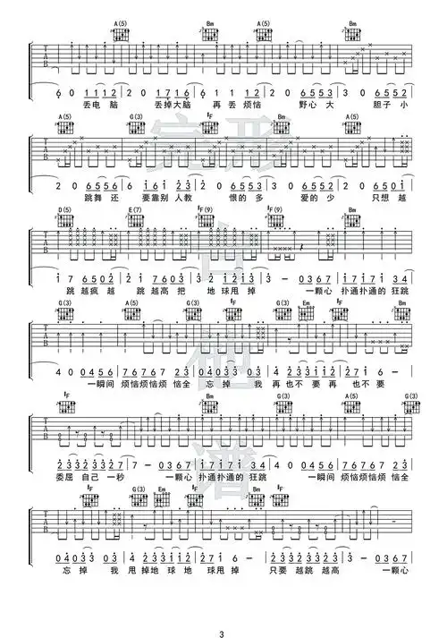 刘鹏远离开地球表面吉他谱-版本d调六线谱视频示范