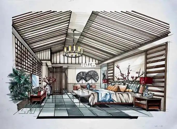 卧室手绘效果图