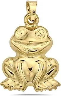 14k 黄金抛光可爱青蛙吊坠精美珠宝送给女士女孩男孩儿童青少年的日常