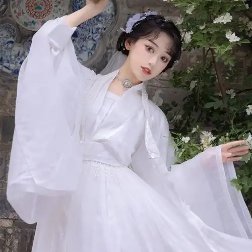 现货花仙原创汉服此时月光纯白色重工刺绣绣花汉服