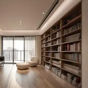 满墙书柜客厅到顶一体书架背景墙设计定制书房展示柜全实木