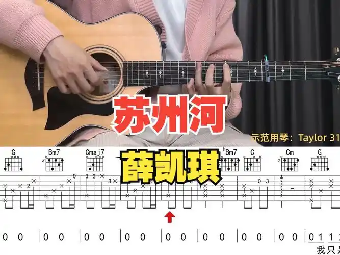 【附谱】苏州河 - 薛凯琪 吉他弹唱示范,动态吉他谱,无限延音编配.