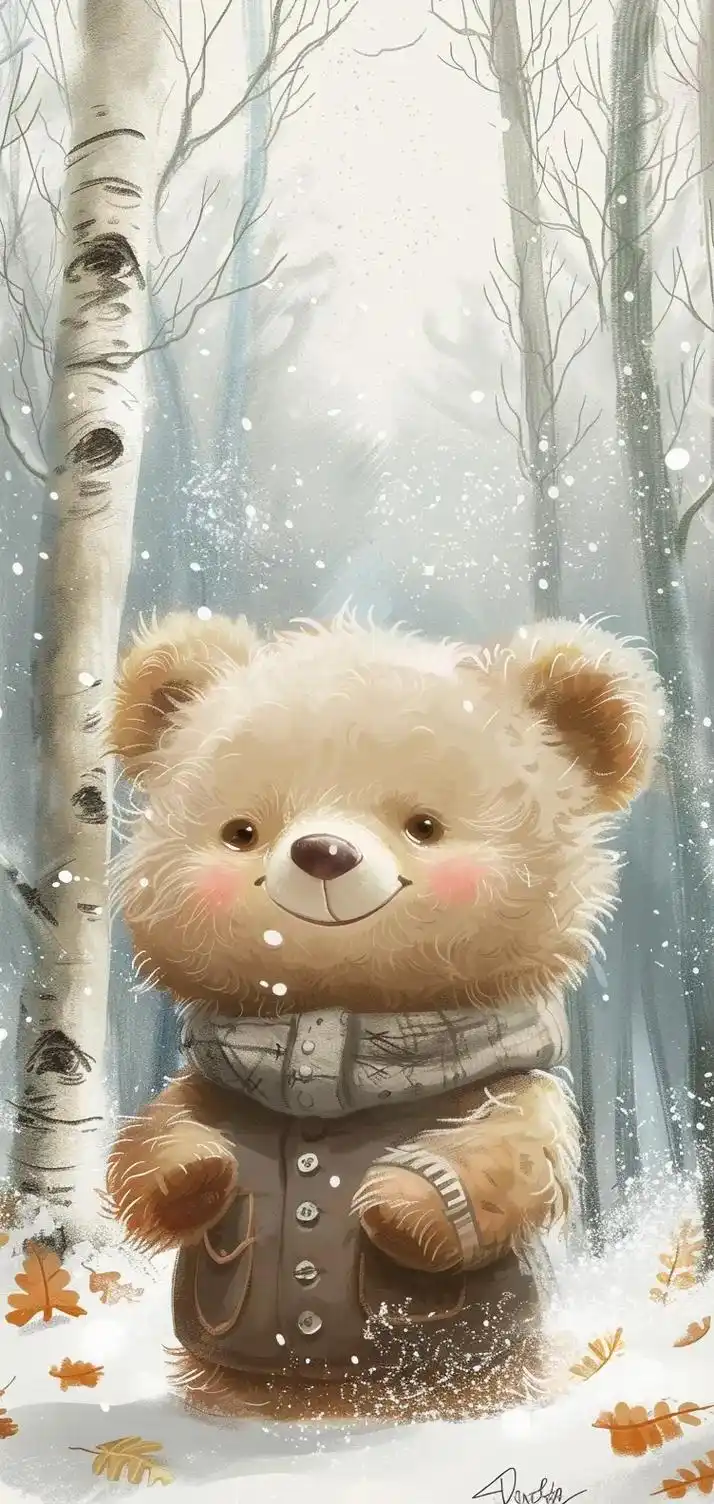 萌萌哒 #可爱 #小熊 #手机壁纸 19:9 雪中的可爱小 - 抖音