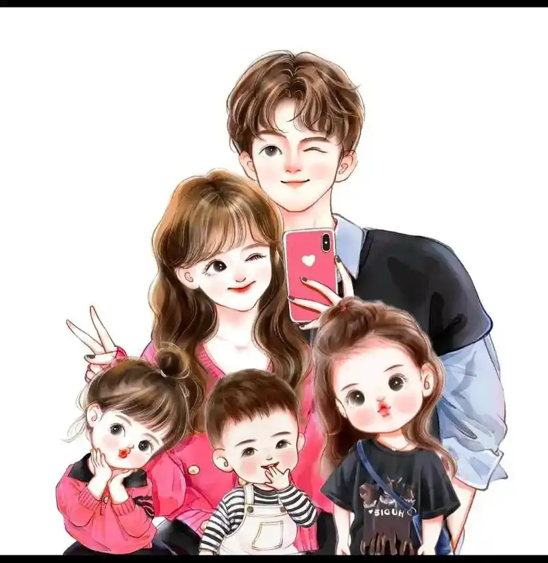 五口之家二女一儿 #亲子头像 #全家福卡通头像 #2023 - 抖音