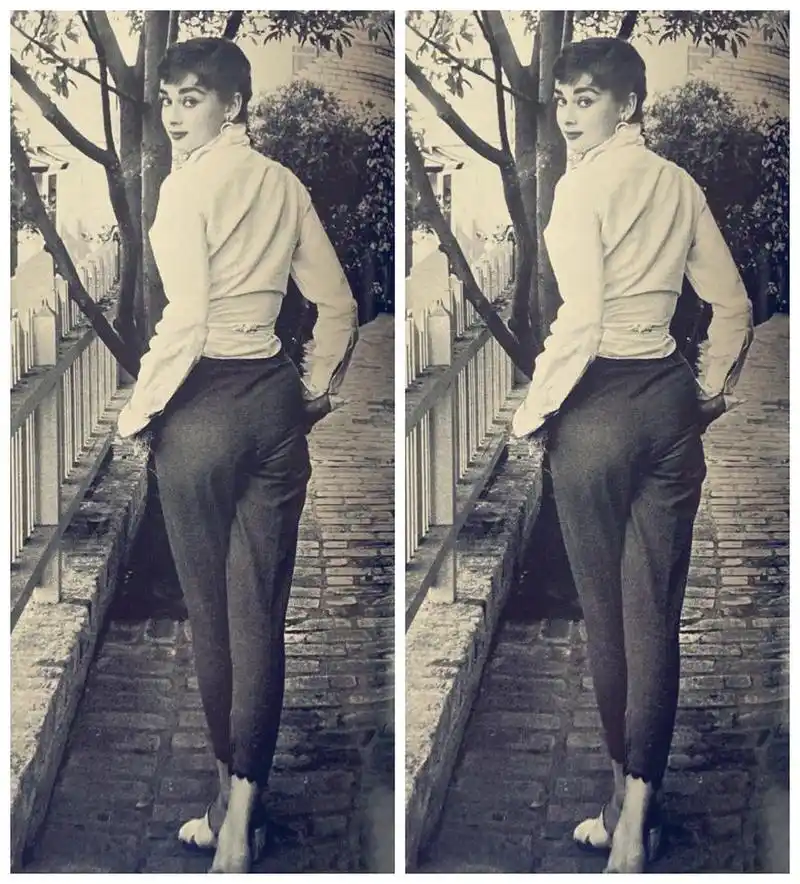 1953年,法国,回眸一笑百媚生的赫本女士,这背影,秒杀所有.