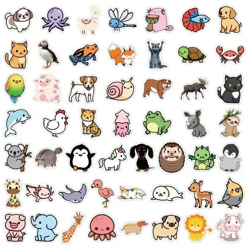 50-400张卡通可爱小动物贴画手机壳行李箱笔记本儿童文具手账贴纸