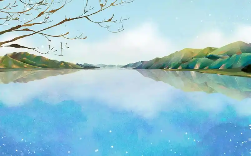 湖泊风景绘画psd素材