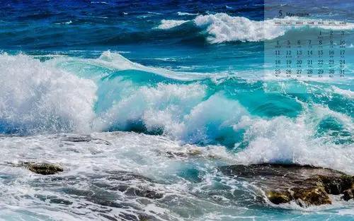 2020年5月汹涌的海浪高清日历壁纸