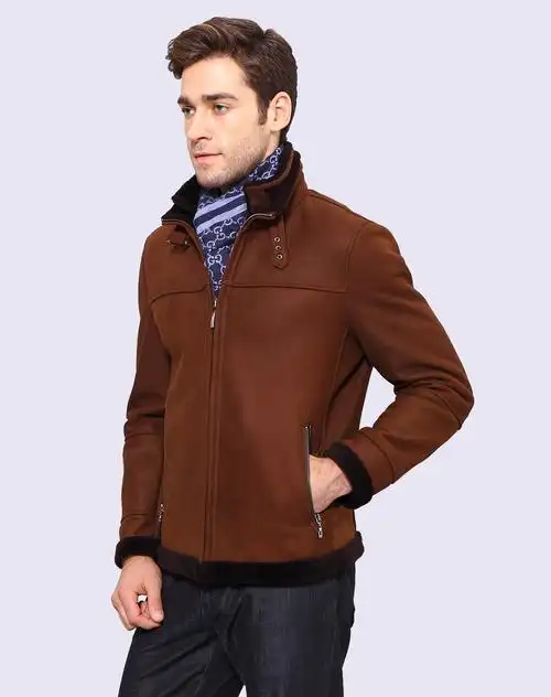 深棕色时尚大气奢华革乐美草上霜羊羔毛皮毛一体外套