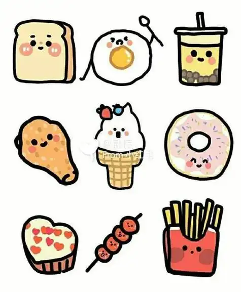 可爱动物食物简笔画彩色