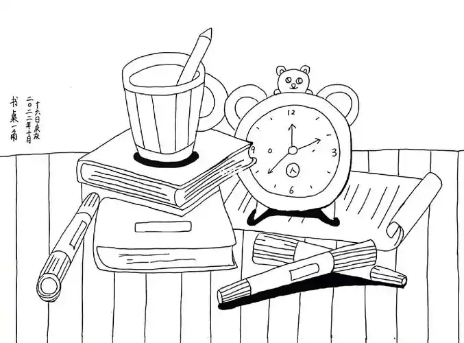 书桌一角有线稿