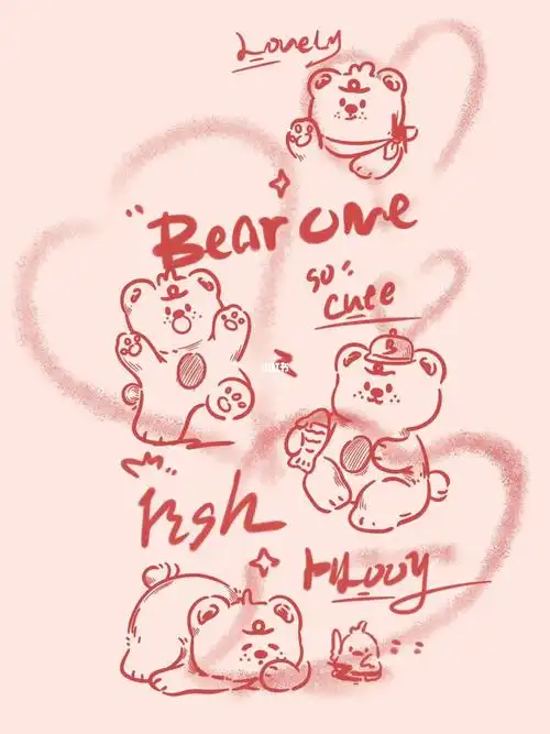 熊一涂鸦线条风格简约插画卡通头像可爱壁纸