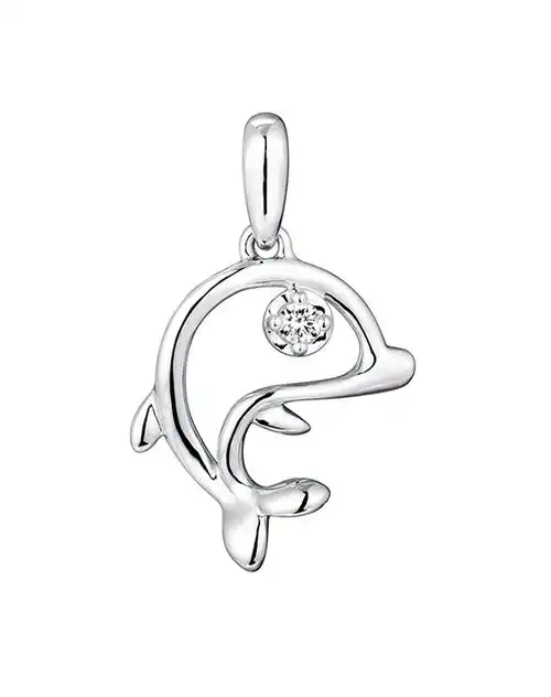 18k金海豚白色钻石吊坠(不含项链)0.64克