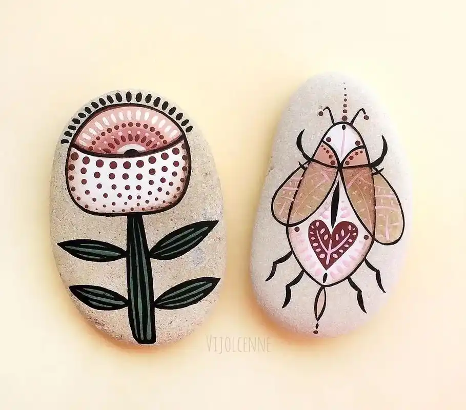 手绘石头画 #图文伙伴计划 #手工diy #亲子手工 #石 - 抖音