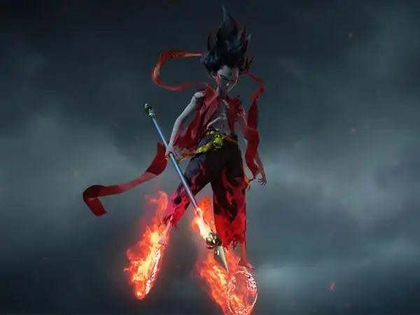 由于变身后的哪吒仍然是黑化版的,所以他的额头中心仍然有"魔丸"的