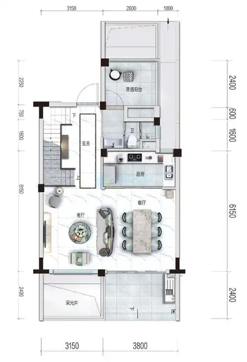 碧桂园海棠墅别墅下叠户型 3房3厅1厨3卫 建面约154㎡鉴赏