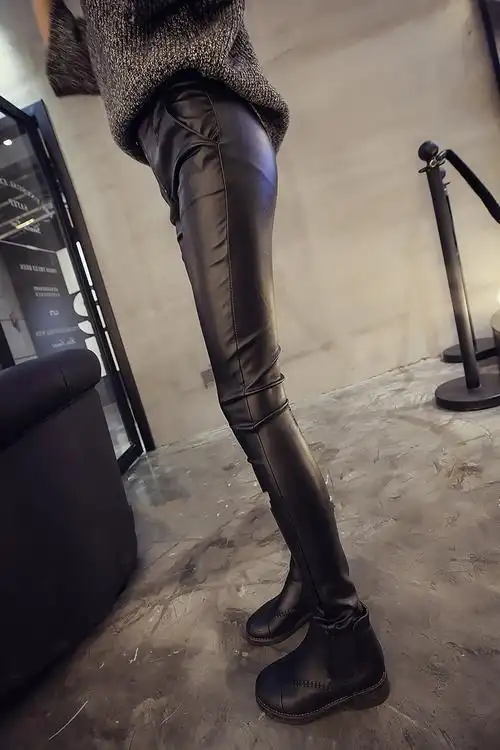 1132#2015秋装新款拉链高腰皮裤修身百搭显瘦皮u小脚长裤 女