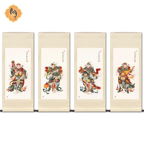 工笔人物佛像国画四大天王金刚菩萨画像玄关佛堂寺庙供奉挂画卷轴