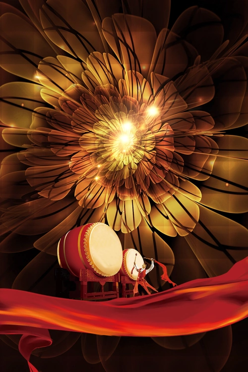 金色花朵绸缎大鼓背景模板