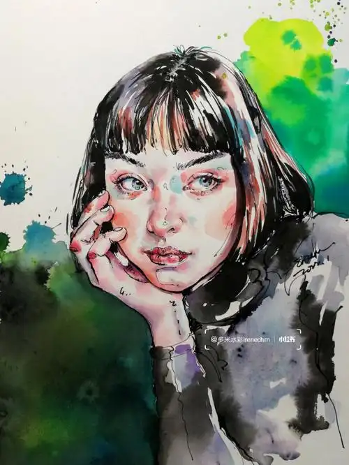 钢笔淡彩人物附过程图