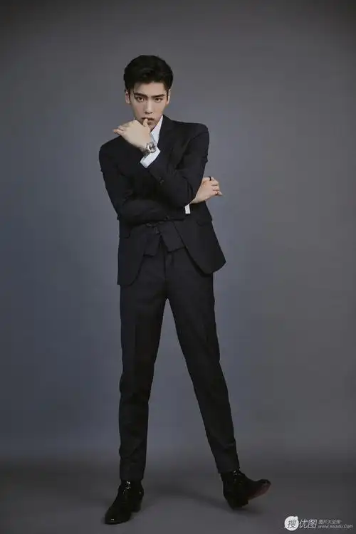 大陆明星,男演员,男歌手,帅气,型男,王子异复古绅士小细纹黑色西装