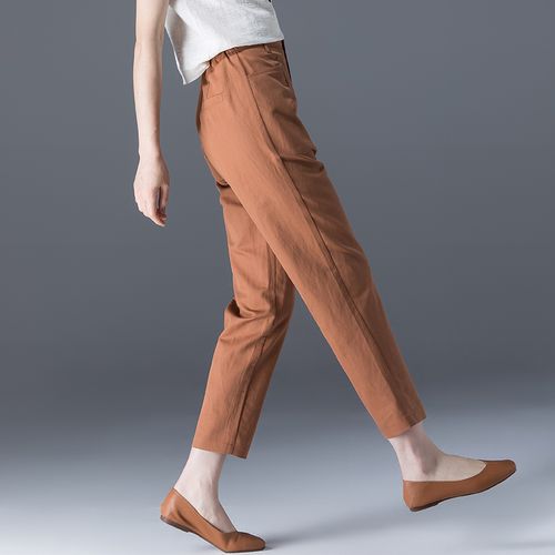 冰丝棉麻裤子女夏季薄款妈妈裤九分裤休闲女士显瘦哈伦裤亚麻女裤