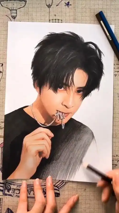 彩铅手绘画薛之谦这张是真的帅