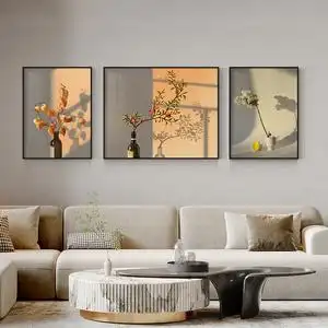 花卉客厅装饰画光影沙发背景墙挂画高档大气轻奢现代室内三联壁画