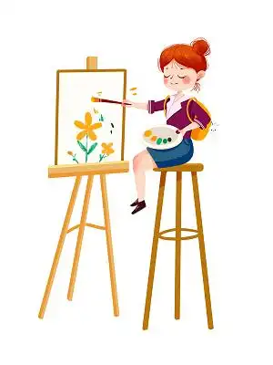 彩色卡通手绘美术儿童女孩画画绘画元素png素材